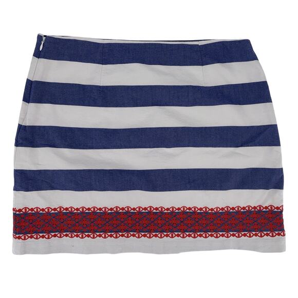 Vineyard‎ Vines Skirt Size 8 Blue/White Stripe Red Embroidery Nautical Americana - Picture 3 of 7